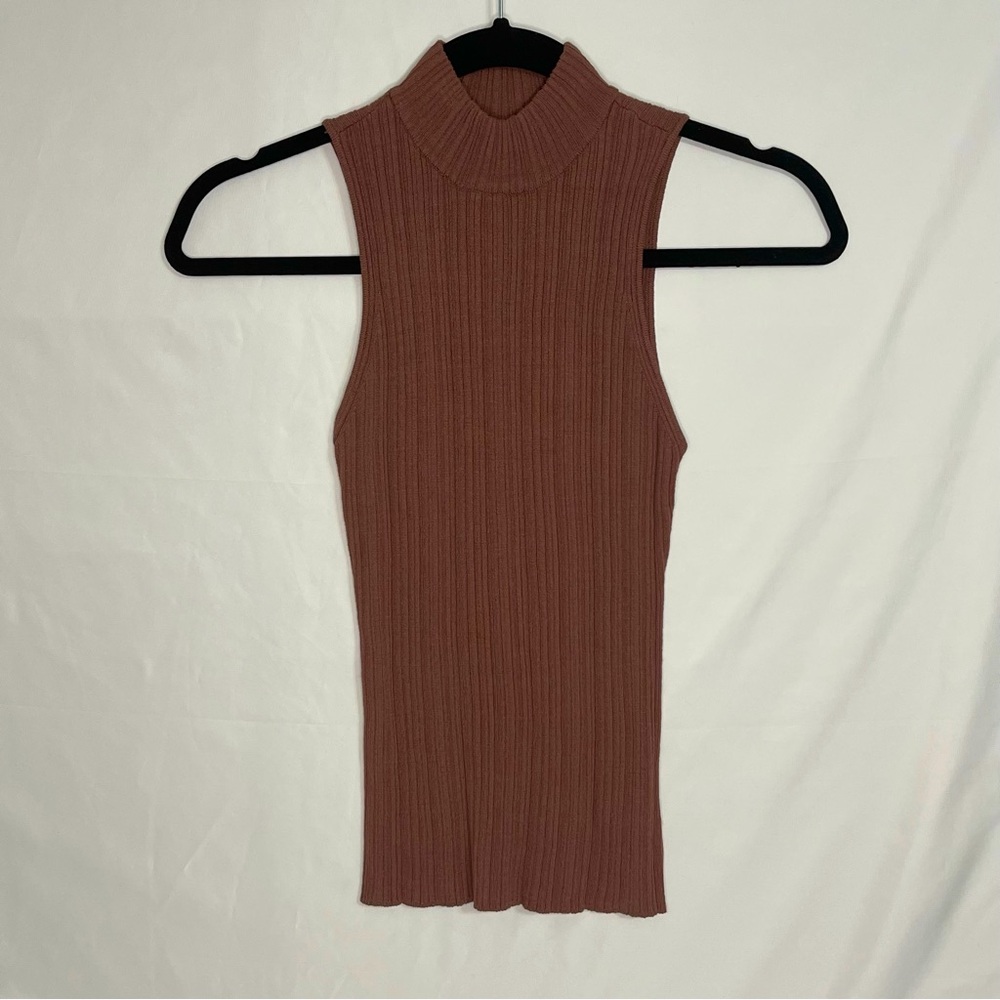 WAYF Mock Neck Rib Knit Sleeveless Top